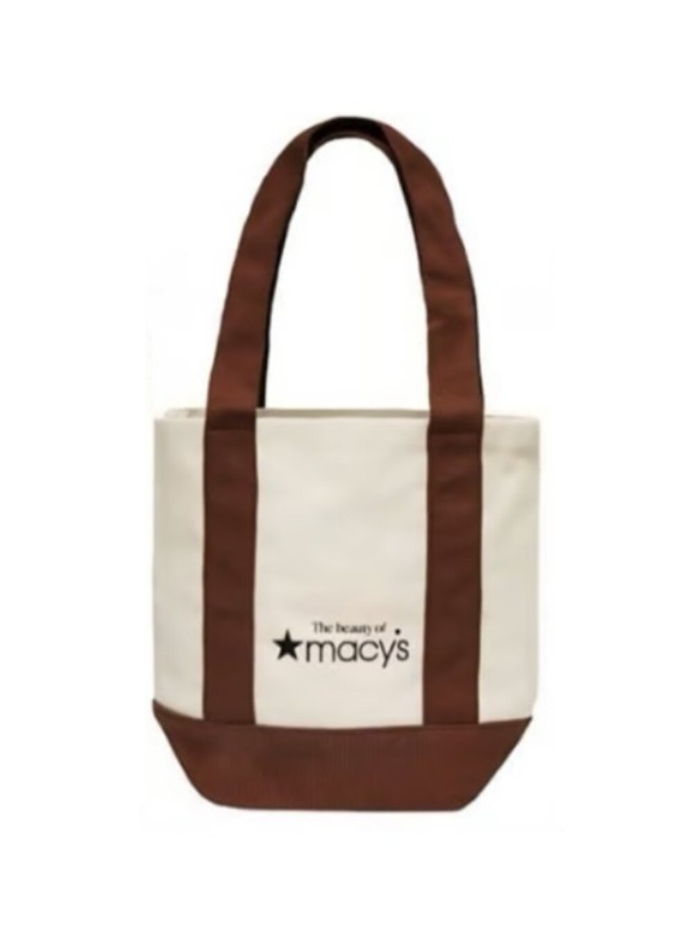 Macy’s Canvas Red & Natural / Off White Mini Tote Bag + Free Beauty Sample Gift